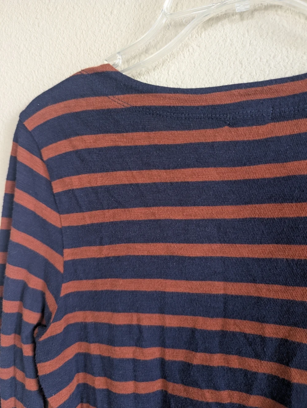 J. Crew Size Small Striped Long Sleeve Tee with Shoulder Zippers - Navy & Rust